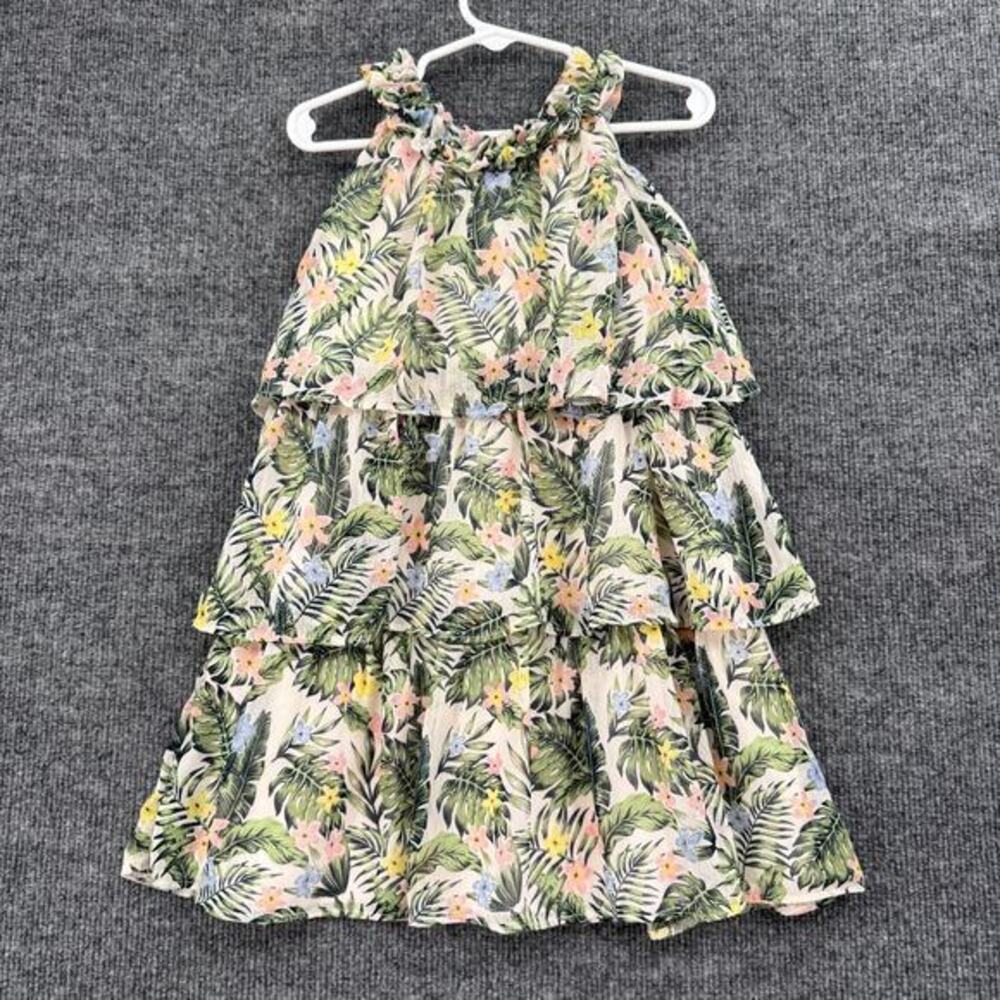 Wonder Nation Girls Tiered Tropical Print Chiffon Dress Sz 5T Floral Sleeveless